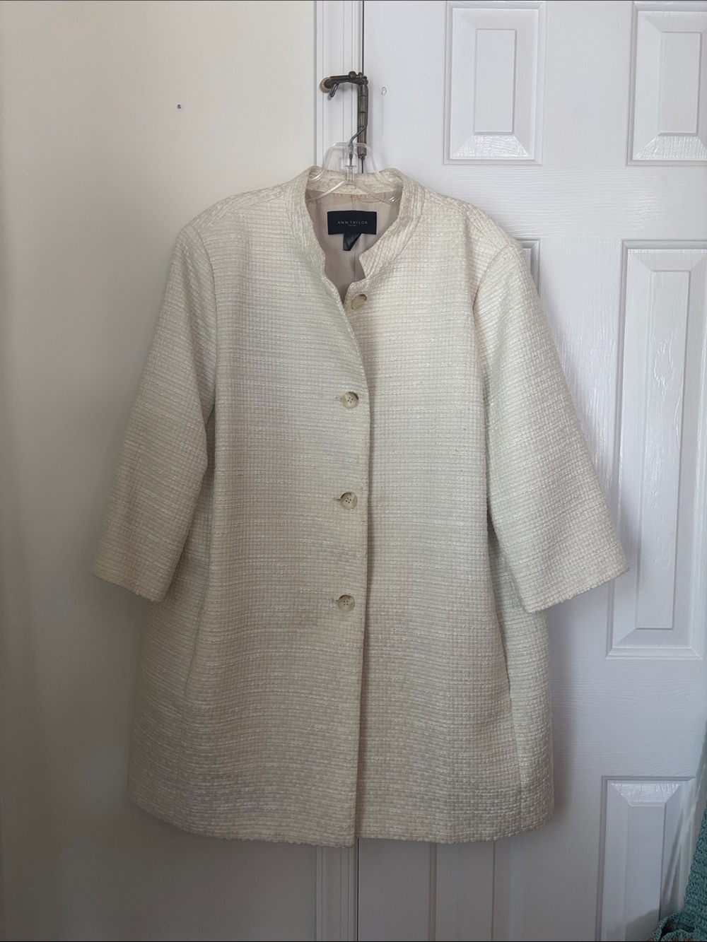 Anne Taylor Ivory Bouclé Pea Coat